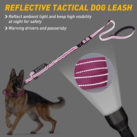 AUBELL Tactical Dog Leash Heavy Duty,4-6ft No Pull Bungee Dog Leash for Small Dogs with Comfortable Padded Double Handle & Car Seatbelt Buckle,Reflective Adjustable Strong Dog Leash for Training,Pink