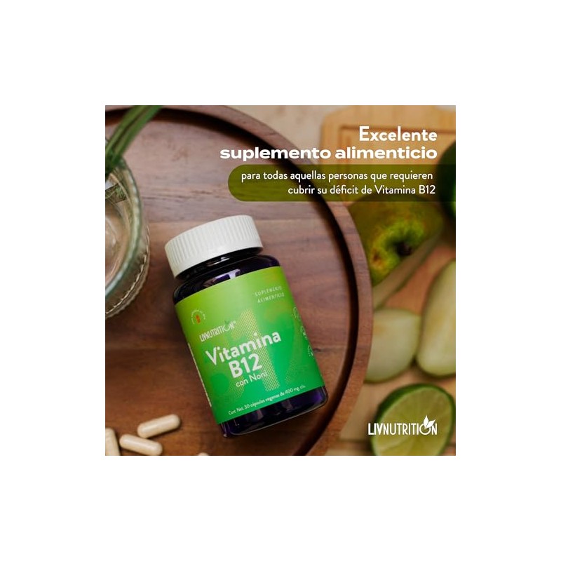 Liv Nutrition Vitamina B12 Noni 400 Cápsulas Veganas Gluten Suplemento