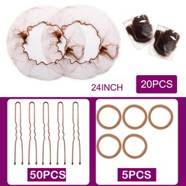 20PCS Invisible Hair Nets for Buns & 50PCS U-Shaped Hair Pins, Ballet Bun Maker Set for Women, Girls, Kids, with 5pcs Hair Bands, Light Brown