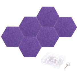 PATIKIL Felt Bulletin Board, 12"x10", 6 Packs Self Adhesive Hexagon Felt Tiles for Sound Proofing Wall Panels for Home Office Recording Studio,Game Room, Purple