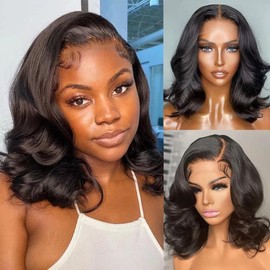 Glueless Bob Wig Human Hair 180 Density Glueless Wigs Human Hair Pre Plucked Pre Cut 5x5 Closure Wigs Human Hair Bob Lace Front Wigs Human Hair Glueless Wear and Go Short Wigs for Black Women:_5x5 water wave_8inch