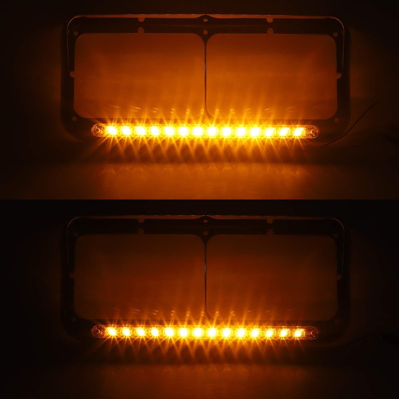 Partsam 2x Headlight Bezel with 12" Amber LED Light Strip