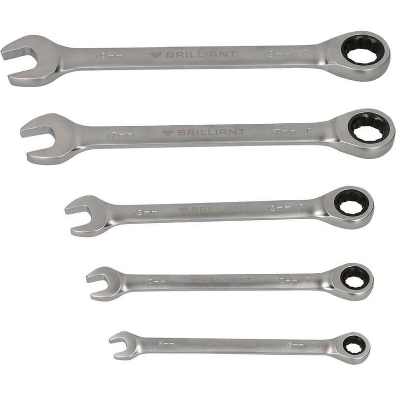 BRILLIANT TOOLS BT013005 Ratchet Ring Spanner Set, 5 Pieces [Powered