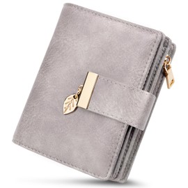 HUANLANG Small Wallets for Women Rfid Blocking Leather Bifold Credit Card Holder Ladies Wallet Zipper Pocket with ID Window