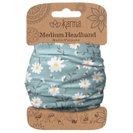Karma Daisy Headband for Women - Medium - Fabric Headband and Stretchy Hair Scarf - Blue/White