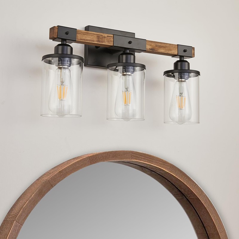 Feohak 3-Light Bathroom Light Fixtures, Farmhouse Bathroom Vanity Light Rustic
