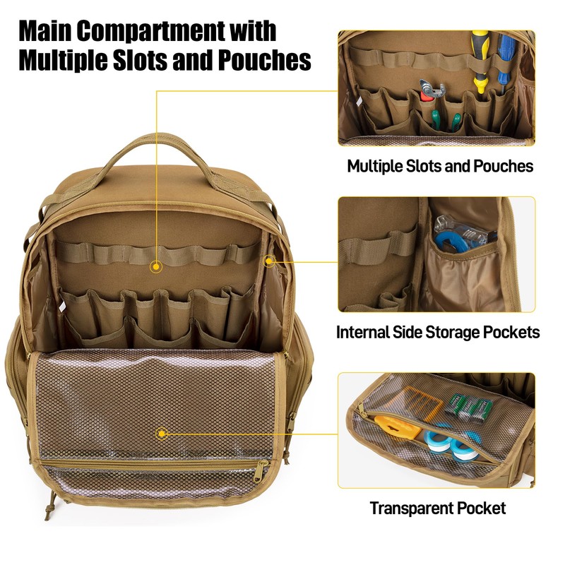 Rexmica Tool Bag Backpack for Men with 3 Tool Pouches,