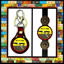 MEN AT WORK  SET OF TWO  LEATHER KEYCHAIN  BRACELET