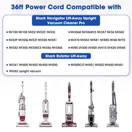YOBFO 36ft Power Cord for Shark Vacuum,Replacement for Navigator Lift-Away NV356 NV355 NV357 NV360 & Rotator NV501 NV502 NV450, 17AWG Polarized Plug 125V 12A AC Cable
