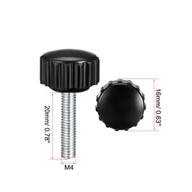 sourcing map M4 x 20mm Metric Male Thread Knurled Clamping Knobs Grip Thumb Screw on Type Hand Clamping Handle Bolt with Plastic Knobs Black 4 Pcs