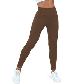VOOVEEYA Curvy Womens Leggings, High Waisted Yoga Pants with Back Pockets, Tummy Control - Buttery Soft - Stretchy(Dark Brown XL)
