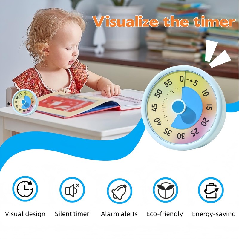 SHUTKMVCW Visual Timer for Kids, 60-Minute Countdown Timer, Blue