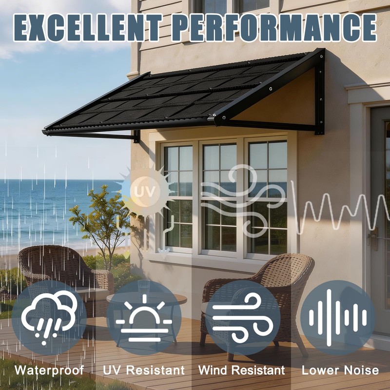 53" x 32" Fixed Metal Awning for Doors, Windows, Balcony,