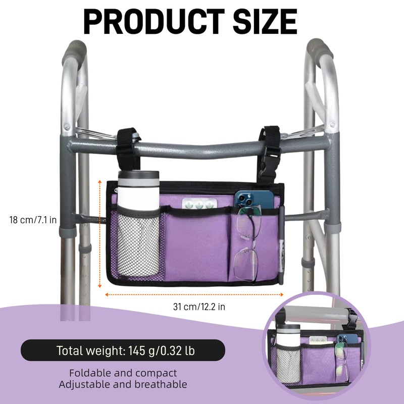 WEEOATAR Wheelchair Side Bags Storage Pouch with Cup Holder, Water-Resistant,