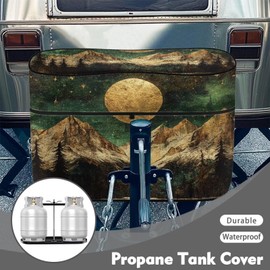 Horeset Mountain Moon RV Propane Tank Cover Heavy Duty Waterproof Exterior Cover for RV Travel Trailer Camper with Zipper Elastic Edging Outdoor Accessories Fits 30 LB Dual Propane Tanks