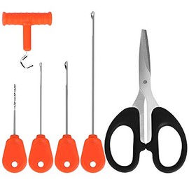 Luroad Carp Fishing Baiting Rigs Tool Kit Set, 6 in 1 Carp Fishing Tackle Kit, Including Hook Needle, Driller, Knot Puller, and Fishing Braid Line Scissors for Lures Bait Driller
