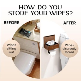 Day Moon Designs Wood Toilet Paper Holder-Wooden Wall Mount Toilet Paper Holder with Shelf as Flushable Wipes Dispenser,Bathroom Storage,Phone Holder Box,Restroom Storage, Black Walnut Wood,Dark Wood