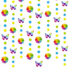 Rainbow Butterflies Sunflower Garland Colorful Blue Yellow Green Circle Dot Hanging Paper Streamer Banner for Spring Summer Birthday Engagement Wedding Bridal Shower Fiesta Party Decorations Supplies