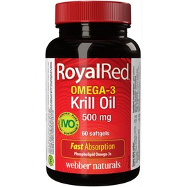 Webber Naturals RoyalRed Krill Oil 500 mg, 60 Softgels, Supports Cardiovascular Health and Brain Function, Antioxidant Support