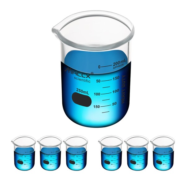 Maccx Maccx 8.5oz(250ml) Sturdy Glass Beaker, Heavy-Duty Lab Beaker Set,