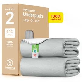IMPROVIA® Washable Underpads 34" x 52" Pack of 2 Heavy Absorbency Reusable Bedwetting Incontinence Pads for Adults, Kids, & Pets - Waterproof Protective Pad for Bed, Couch, Sofa, Floor (Gray & White)