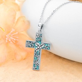 LEECCI Turquoise Cross Necklace for Women 925 Sterling Silver Holly Cross Pendant Turquoise Jewelry Gifts for Women Mother Grandma