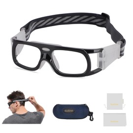 SooGree Sports Goggles Glasses -Basketball Soccer Football Sports Protective Eyewear Goggles Eye Safety Glasses Frame Removable PC Lens with Adjustable Glasses Strap (8106 black frame white pad)