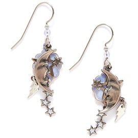 Silver Forest Silvertone Moon, lightning bolt and stars on surgical steel Earwire