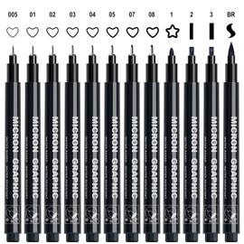 AKARUED AKARUED Fineliner Schwarz Stifte, 12 Stück Fineliner Set Schwarz, Wasserfest Tuschestifte zum Skizzieren, Permanent Pigment Liner zum Bullet Journal Künstler Illustration, Tchnische Zeichnung