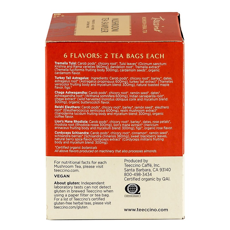 Teeccino Mushroom Herbal Tea - Mushroom Adaptogen Tea Sampler -
