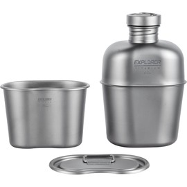 Explorer Bear Titanium Canteen Set, 1100ml + 700ml Cup with Carrying Bag