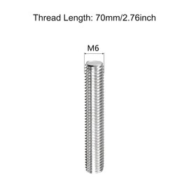 TOP-VIGOR 5Pcs M6 x 70mm Fully Threaded Rod, 304 Stainless Steel Right Hand Threads Rods, Fully Studding Rod Bar for Anchor Bolts, Clamps, Hangers and U-Bolts