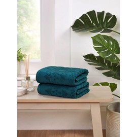 Rapport Home 2-Pack Versailles Jacquard Hand Towels | 50x85cm 100% Cotton 500GSM | Absorbent & Soft Bathroom Towel Set | Oeko-Tex Certified Lagoon