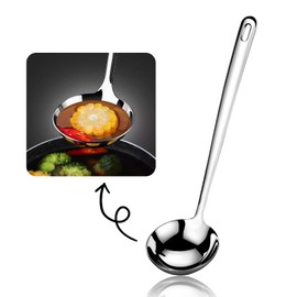 Soup ladle 30 cm, sauce spoon, stainless steel kitchen aid, for serving and scooping soups and stews, pasta spoon, dishwasher safe (silver)