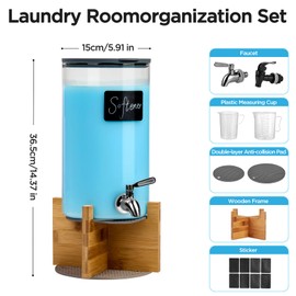 Spreccio Glass Laundry Detergent Dispenser with Holder,1.1 Gallon Laundry Liquid Dispensers with Stainless-Steel Tap,Large Glass Fabric Softener Containers with Stand for Laundry Room Organization