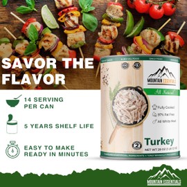 MOUNTAIN ESSENTIALS All Natural Canned Turkey 28 Oz – Fully Cooked, Ready to Eat White Meat – Pantry Staple for Daily Meals, Emergency, Survival & Camping – 5-Year Shelf Life – Made in USA – 1 Pack