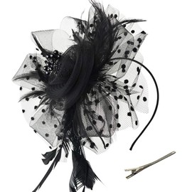 Women Fascinators-Hat with Feathers - Vintage Tea-Party-Hat 20s Flower Mesh Headband Clip for Cocktail Bridal Wedding Black