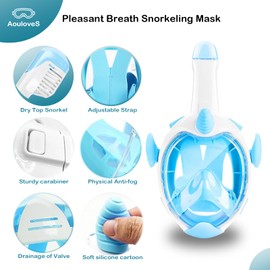 AouloveS Kids Snorkel Mask Full Face,Snorkeling Gear for Kids 4-16 with Camera Mount, 180 Degree Panoramic View Snorkeling Set Anti-Fog Anti-Leak (Green)