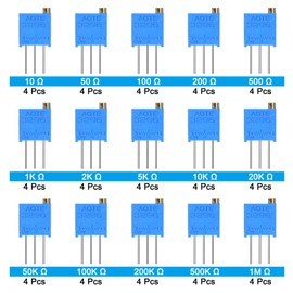 AUKENIEN 15 Values 60pcs Variable Resistors 10 50 100 200 500 1K 2K 5K 10K 20K 50K 100K 200K 500K 1M Ohm 3296W Trim Potentiometer Assortment Kit