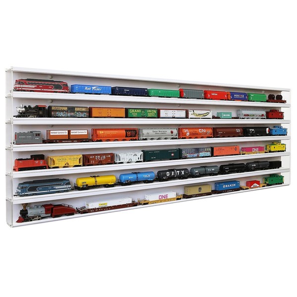 HO Scale Model Train Display Case Wall Rack with 6