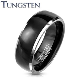 Paula & Fritz® Men's Tungsten Carbide Ring Shiny Black/Silver/Blue 8 mm Wide 8 mm, Tungsten