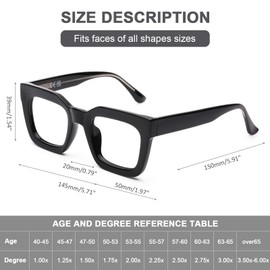 AQWANO Stylish Oversized Reading Glasses for Women Fashion Designer Readers Blue Light Square Computer Glases with Spring Hinge, Black 0.0