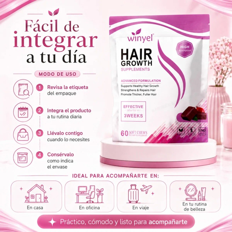 Suplemento Cabello En Gomitas 60 Piezas Uso Diario Adultos