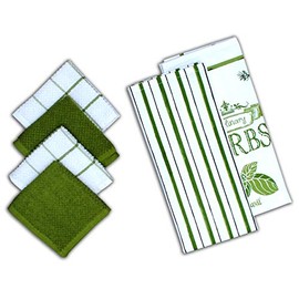 AMOUR INFINI Herb Garden 6 Pack Kitchen Set | 2 Decorative Kitchen Towels (28” x 18”) and 4 Terry Dishcloths (12” x 12”) | 100% Cotton Machine Washable | Super-Soft and Ultra Absorbent | Green