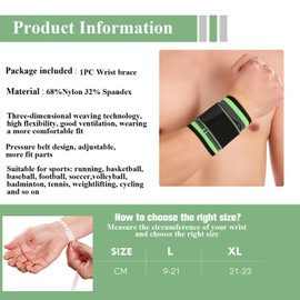 Daragon Wrist Braces with Adjustable Compression Strap,Wrist Band for workout Men & Women,Weight Lifting,Strength Training,Tennis,Basketball Wrist Wraps (1P-Green-L)
