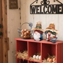 Hodao Farm Gnome Couple Figurines - Rustic Straw Hats & Farm Tools, Indoor Outdoor Rustic Farmhouse Decor & Gift Idea(Green)