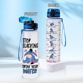 GEPOSTORE Stop Slacking Drink Your Water 32 Oz Water Track Bottle, Donkey Water Bottle With Time Marker, Movie Water Bottles, Motivational Insulated Water Bottle, Blue
