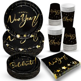 KatchOn, New Years Eve Paper Plates And Napkins - 68 Pieces | New Years Eve Party Supplies 2024 | New Years Eve Plates and Napkins | New Years Plates and Napkins for Happy New Year Decorations 2024