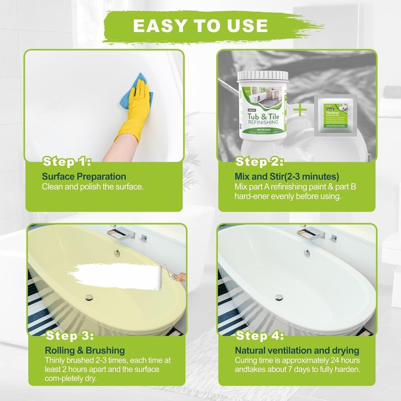 17 oz White Tub and Tile Paint, Semi-Gloss Refinishing Kit