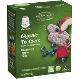 Gerber Snacks for Baby Teethers, Organic Gentle Teething Wafers, Blueberry Apple Beet, 1.7 Ounce, 12 Count Box (Pack of 6)